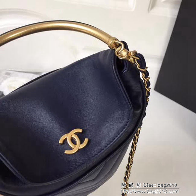 香奈兒CHANEL寶藍Chanel A57861 2018早秋Paris-Hamburg復古風小羊皮水桶包鏈條包DSC1487